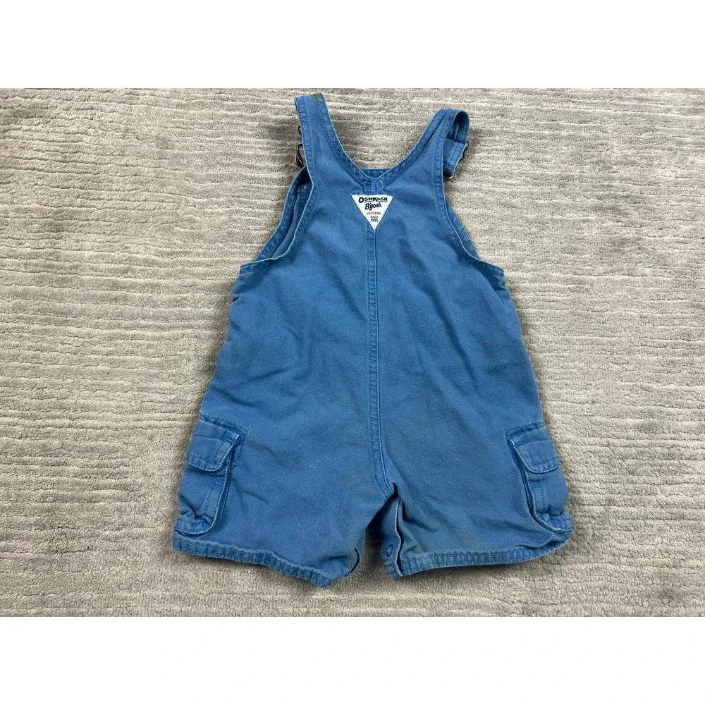 OshKosh B'gosh Shortalls Kids 18M Blue Cargo Canvas Overalls Vintage Utility